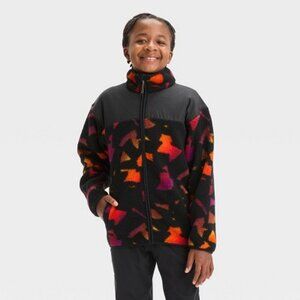 Boys' High Pile Cozy Full Zip Sweatshirt - All In Motion Black/Orange- NWT